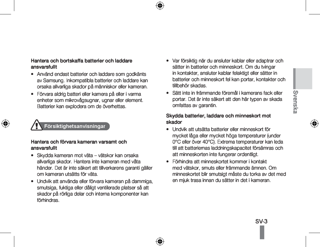 Samsung EC-PL60ZODP/ME, EC-PL60ZPBP/FR, EC-PL60ZBBP/FR, EC-PL60ZSBP/FR manual Svenska, Försiktighetsanvisningar, Sv- 