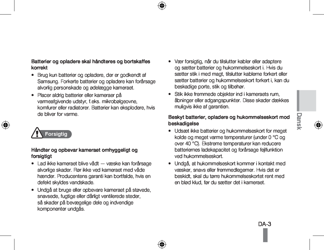 Samsung EC-PL60ZBBP/E3, EC-PL60ZPBP/FR, EC-PL60ZBBP/FR, EC-PL60ZSBP/FR, EC-PL60ZABP/FR, EC-PL60ZOBP/FR Dansk, Forsigtig, Da- 