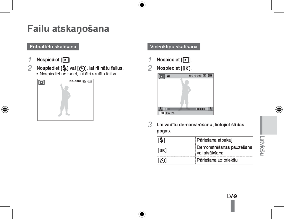 Samsung EC-PL60ZBBP/E1 Failu atskaņošana, Fotoattēlu skatīšanaVideoklipu skatīšana, Nospiediet P, Nospiediet o, pogas 