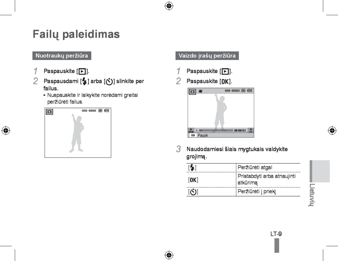 Samsung EC-PL60ZSDP/ME Failų paleidimas, Nuotraukų peržiūra, Paspauskite P, Paspausdami F arba t slinkite per, failus 