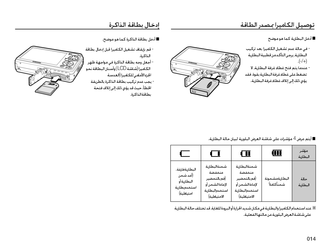 Samsung EC-PL60ZNBP/SA, EC-PL60ZPBP/ME, EC-PL60ZEBP/SA, EC-PL60ZABP/ME, EC-PL60ZOBP/SA, EC-PL60ZSBP/ME ﺓﺮﻛﺍﺬﻟﺍ ﺔﻗﺎﻄﺑ ﻝﺎﺧﺩﺇ 