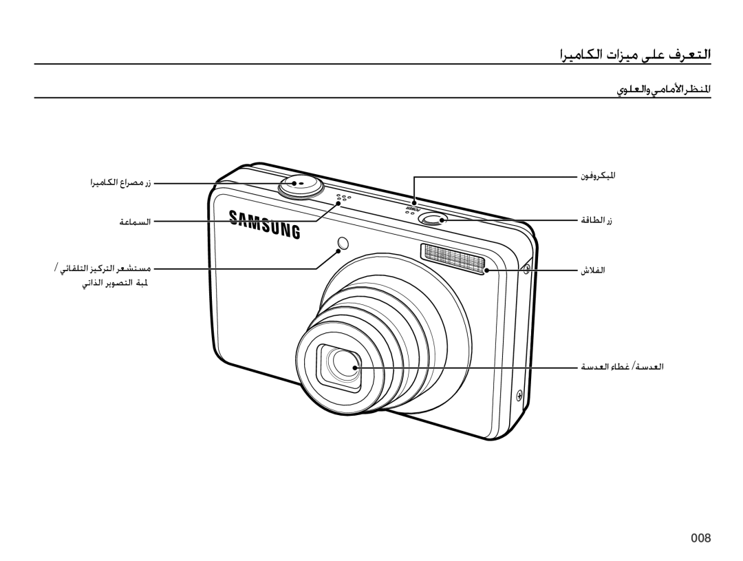 Samsung EC-PL60ZODP/ME, EC-PL60ZPBP/ME, EC-PL60ZEBP/SA, EC-PL60ZABP/ME manual ﺍﺮﻴﻣﺎﻜﻟﺍ ﺕﺍﺰﻴﻣ ﻰﻠﻋ ﻑﺮﻌﺘﻟﺍ, ﻱﻮﻠﻌﻟﺍﻭﻲﻣﺎﻣﻷﺍﺮﻈﻨﳌﺍ 