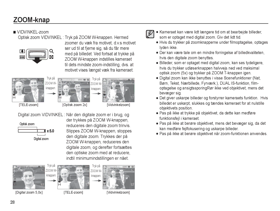 Samsung EC-PL65ZSBP/E2, EC-PL65ZABA/E1, EC-PL65ZBBP/E2, EC-PL65ZPBP/E2, EC-PL65ZABP/E2 manual TELE-zoom Optisk zoom 