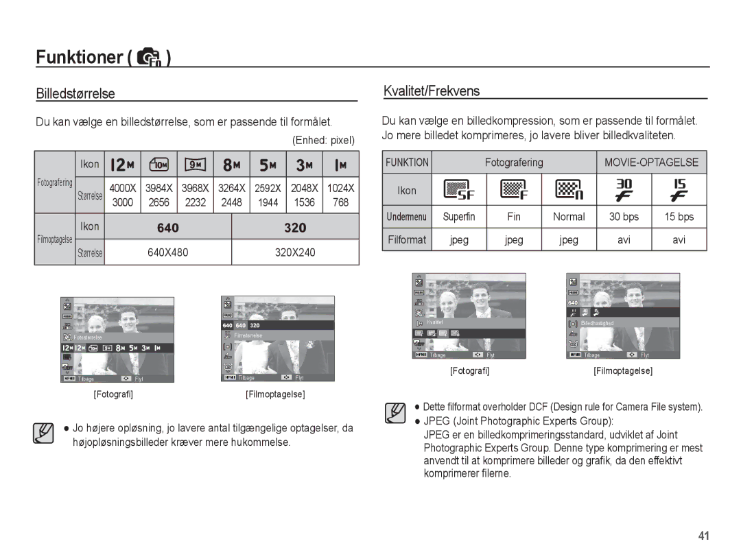 Samsung EC-PL65ZPBP/E2 Billedstørrelse Kvalitet/Frekvens, 3000 2656 2232 2448 1944 1536 768, Filmoptagelse 640X480 320X240 