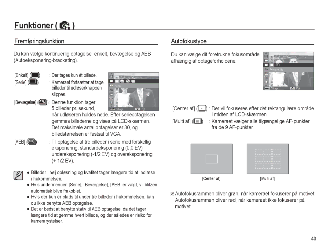 Samsung EC-PL65ZSBP/E2, EC-PL65ZABA/E1, EC-PL65ZBBP/E2, EC-PL65ZPBP/E2, EC-PL65ZABP/E2 Fremføringsfunktion, Autofokustype 