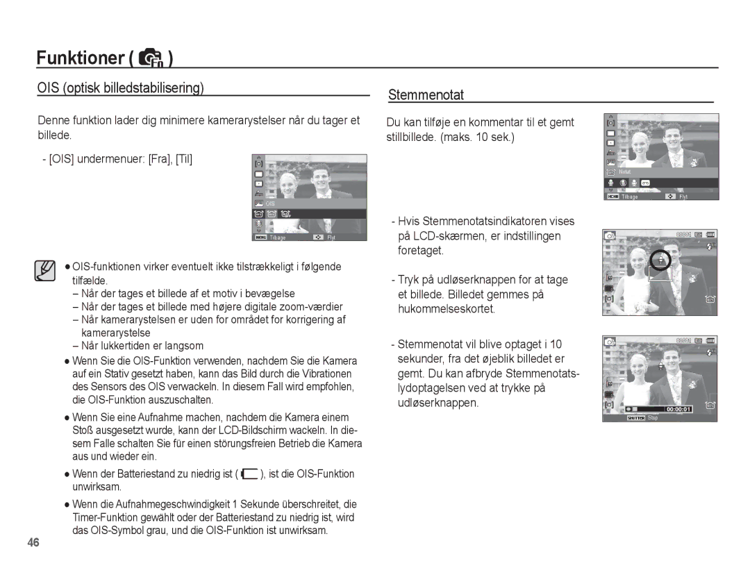 Samsung EC-PL65ZPBP/E2, EC-PL65ZABA/E1, EC-PL65ZBBP/E2, EC-PL65ZABP/E2 manual OIS optisk billedstabilisering, Stemmenotat 