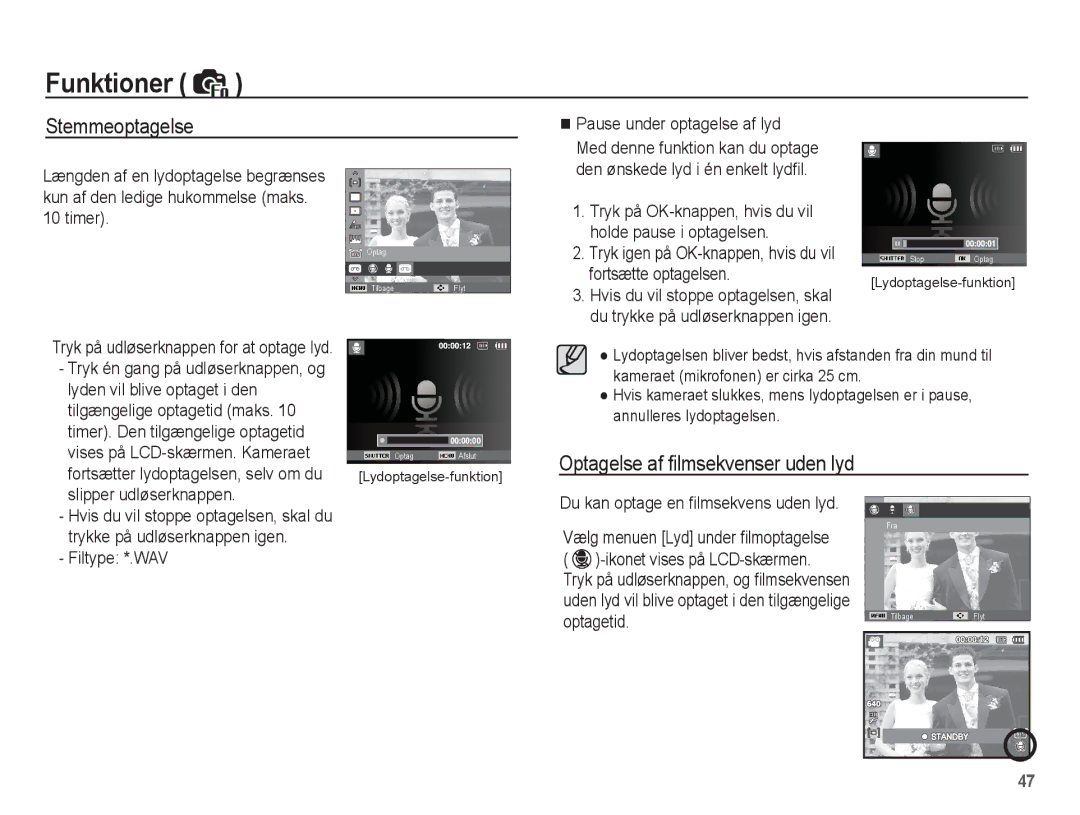 Samsung EC-PL65ZABP/E2, EC-PL65ZABA/E1, EC-PL65ZBBP/E2, EC-PL65ZPBP/E2, EC-PL65ZSBP/E2 manual Stemmeoptagelse 