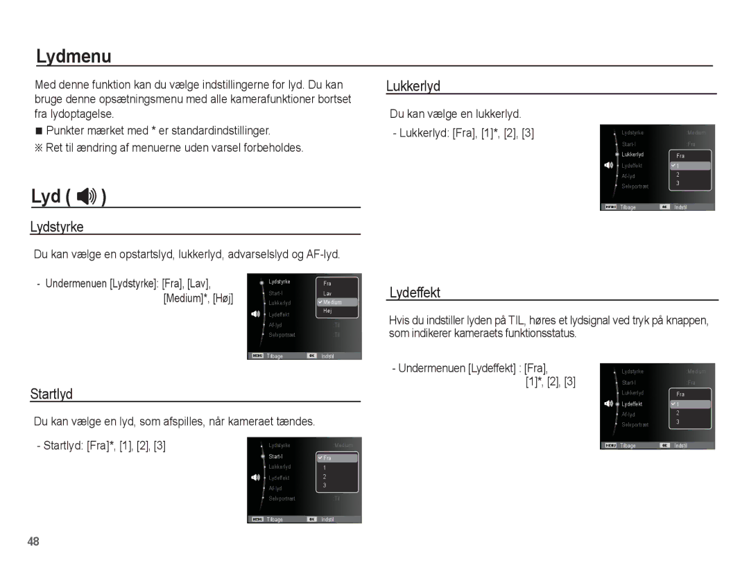 Samsung EC-PL65ZSBP/E2, EC-PL65ZABA/E1, EC-PL65ZBBP/E2, EC-PL65ZPBP/E2, EC-PL65ZABP/E2 manual Lydmenu 