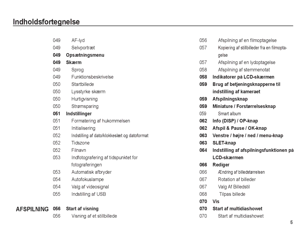 Samsung EC-PL65ZBBP/E2, EC-PL65ZABA/E1, EC-PL65ZPBP/E2 manual AF-lyd Selvportræt, Smart album, Start af multidiashowet 