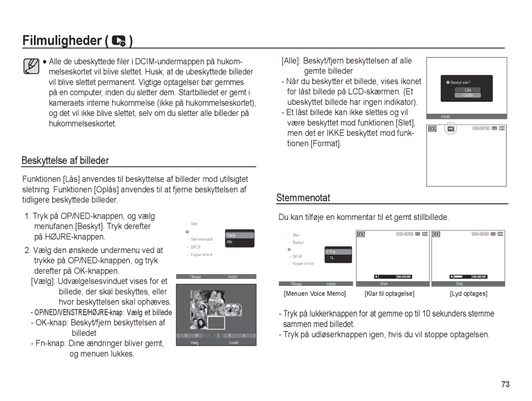 Samsung EC-PL65ZSBP/E2, EC-PL65ZABA/E1, EC-PL65ZBBP/E2, EC-PL65ZPBP/E2, EC-PL65ZABP/E2 Beskyttelse af billeder, Stemmenotat 