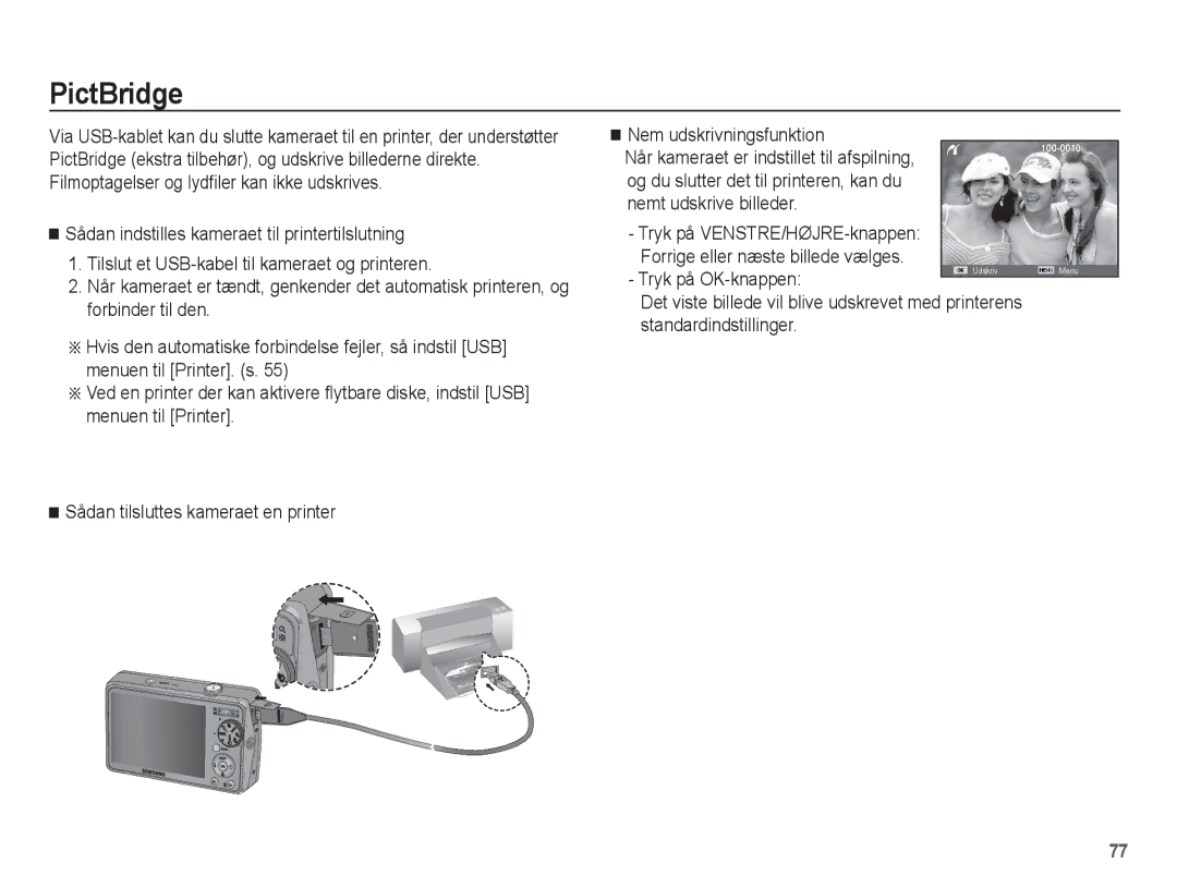 Samsung EC-PL65ZABP/E2, EC-PL65ZABA/E1, EC-PL65ZBBP/E2, EC-PL65ZPBP/E2 PictBridge, Tryk på OK-knappen, Standardindstillinger 