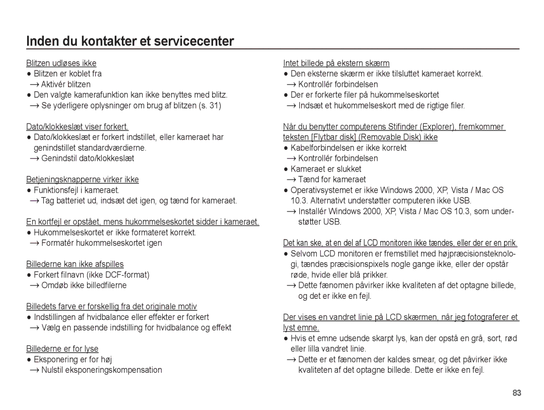 Samsung EC-PL65ZSBP/E2, EC-PL65ZABA/E1, EC-PL65ZBBP/E2 manual Blitzen udløses ikke Blitzen er koblet fra Aktivér blitzen 