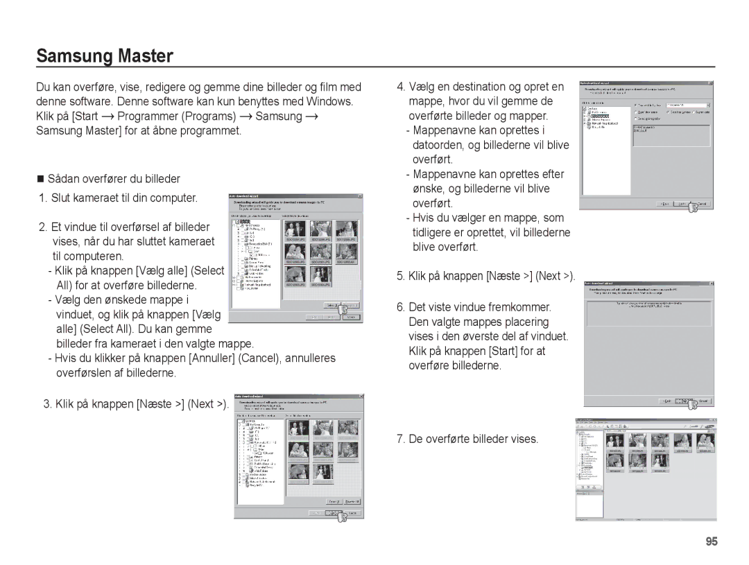 Samsung EC-PL65ZBBP/E2, EC-PL65ZABA/E1, EC-PL65ZPBP/E2, EC-PL65ZABP/E2 manual Samsung Master, De overførte billeder vises 