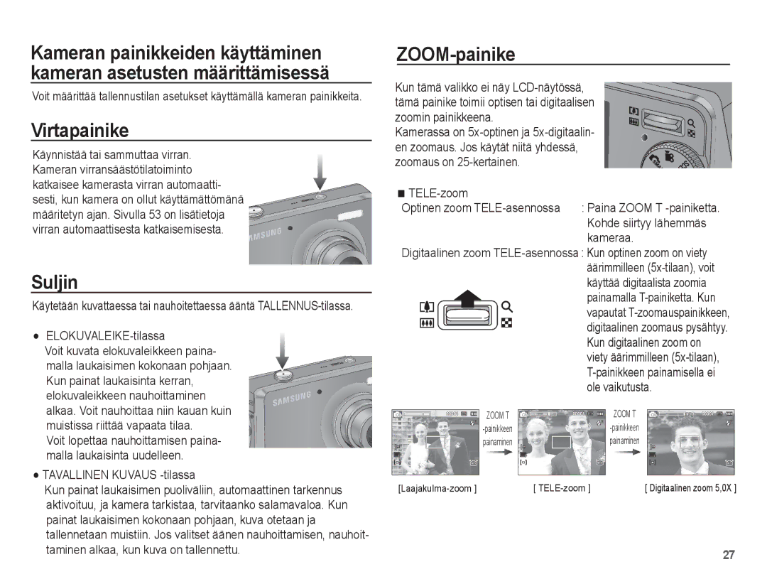 Samsung EC-PL65ZABP/E2, EC-PL65ZABA/E1, EC-PL65ZBBP/E2, EC-PL65ZPBP/E2, EC-PL65ZSBP/E2 Virtapainike, Suljin, ZOOM-painike 