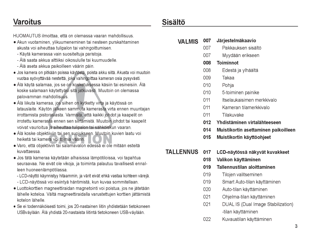 Samsung EC-PL65ZSBP/E2 manual Sisältö, Pakkauksen sisältö Myydään erikseen, Tilan käyttäminen, Kuvaustilan käyttäminen 