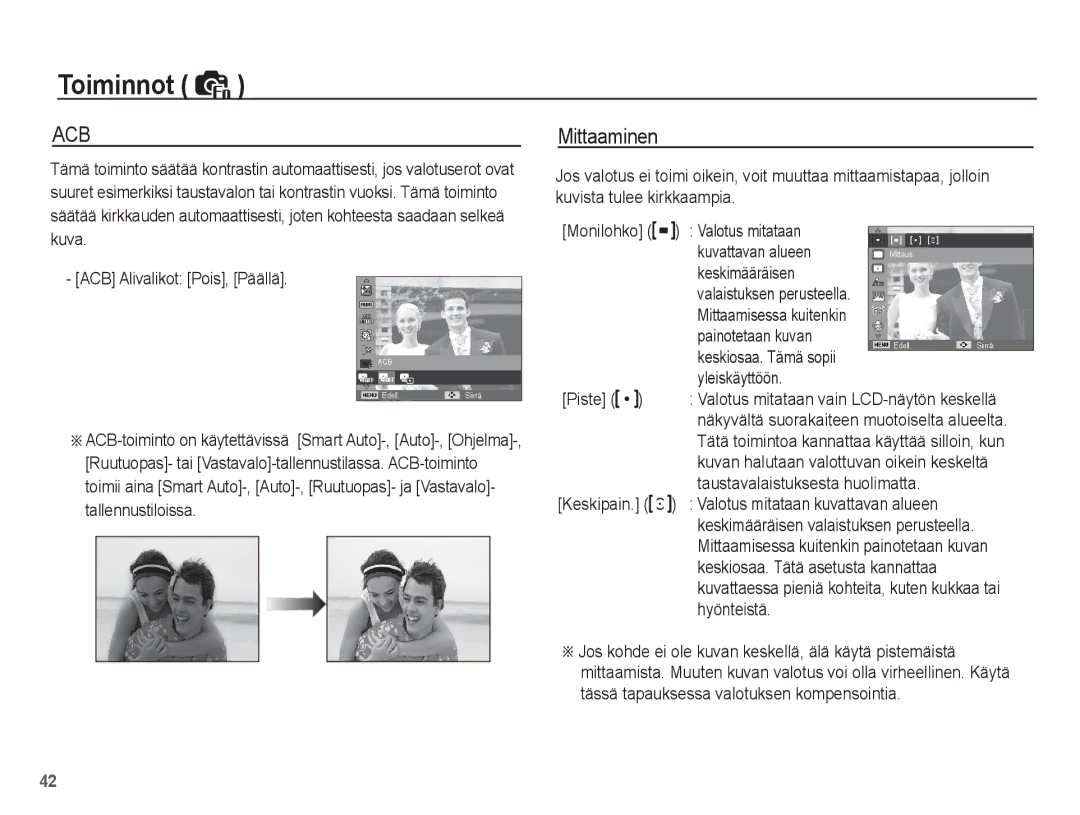 Samsung EC-PL65ZABP/E2, EC-PL65ZABA/E1, EC-PL65ZBBP/E2, EC-PL65ZPBP/E2, EC-PL65ZSBP/E2 manual Mittaaminen 