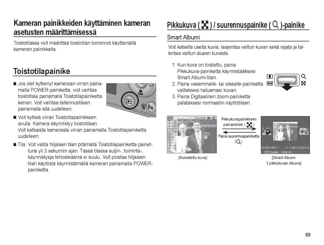 Samsung EC-PL65ZABA/E1, EC-PL65ZBBP/E2, EC-PL65ZPBP/E2, EC-PL65ZABP/E2 manual Toistotilapainike, Smart Albumi-tilan 