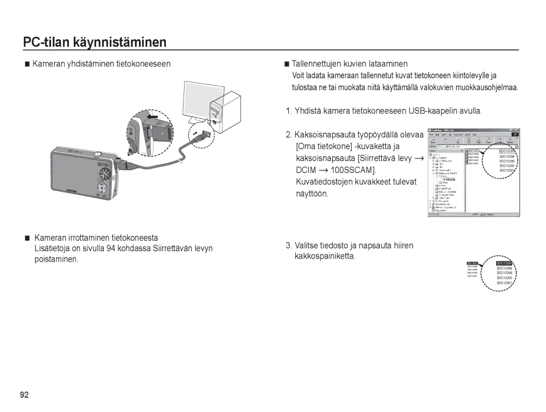 Samsung EC-PL65ZABP/E2, EC-PL65ZABA/E1, EC-PL65ZBBP/E2, EC-PL65ZPBP/E2, EC-PL65ZSBP/E2 manual PC-tilan käynnistäminen 