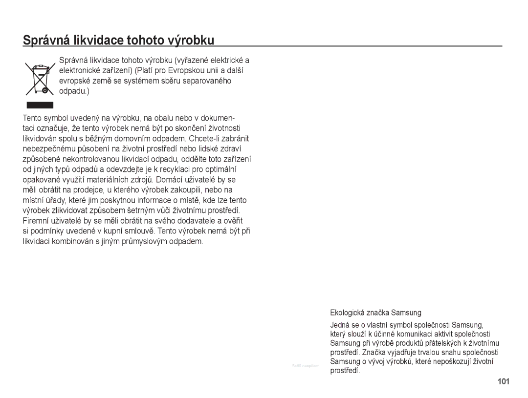 Samsung EC-PL65ZPBP/E3, EC-PL65ZABP/E3, EC-PL65ZBBP/E3 manual Správná likvidace tohoto výrobku, Ekologická znaþka Samsung 