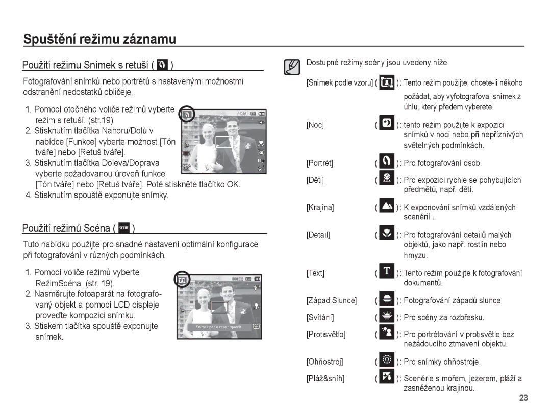 Samsung EC-PL65ZABP/E3, EC-PL65ZBBP/E3, EC-PL65ZPBP/E3, EC-PL65ZSBP/E3 manual Použití režimĤ Scéna 