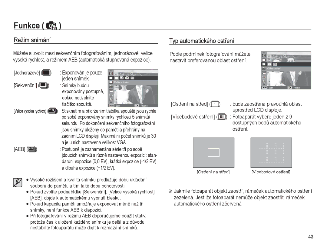 Samsung EC-PL65ZABP/E3 manual Podle podmínek fotografování mĤžete, Nastavit preferovanou oblast ostĜení, Jeden snímek 