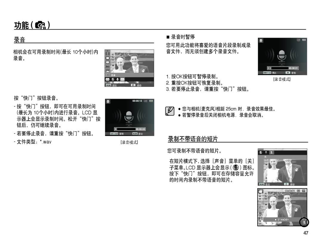 Samsung EC-PL65ZABP/IT, EC-PL65ZBBA/IT, EC-PL65ZSBP/IT, EC-PL65ZABP/E3, EC-PL65ZBBP/E3, EC-PL65ZPBP/E3 manual 录制不带语音的短片 