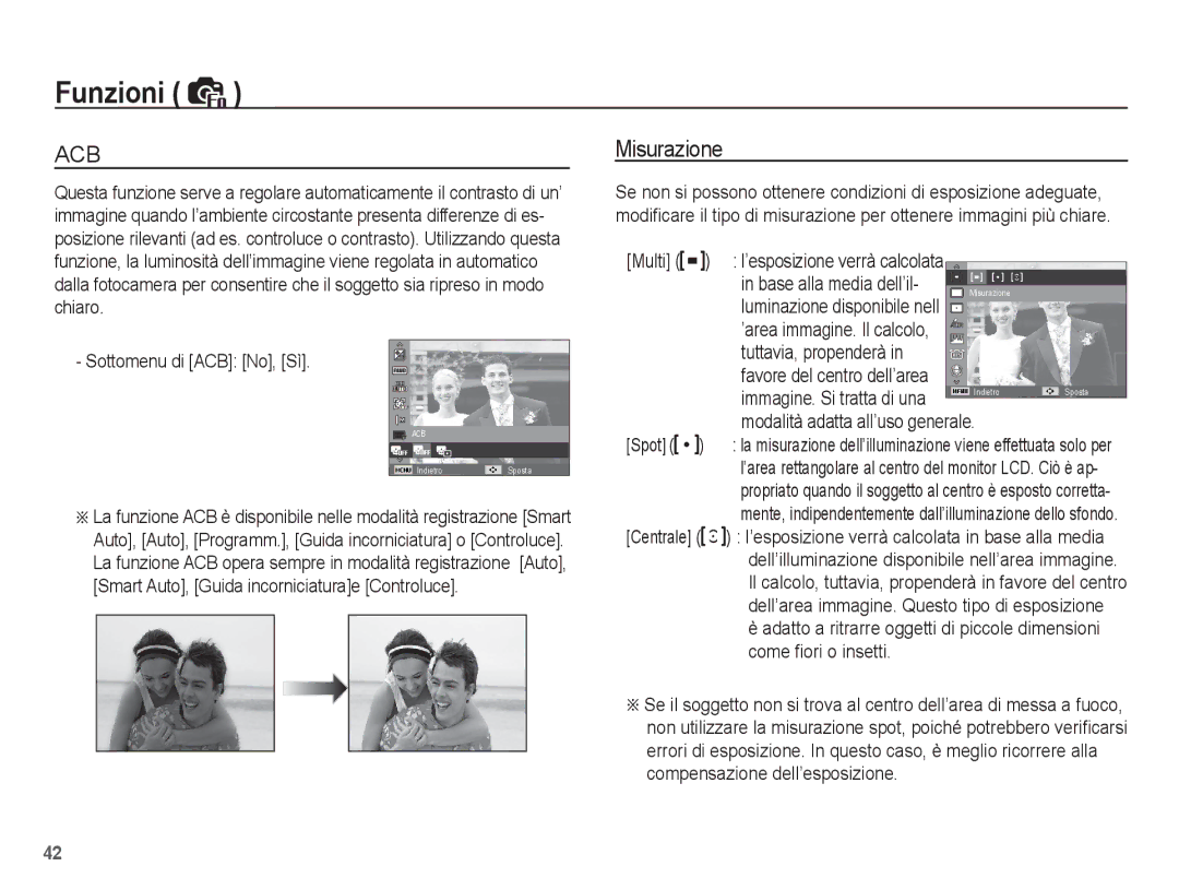 Samsung EC-PL65ZBBP/IT manual Misurazione, Sottomenu di ACB No, Sì, Tuttavia, propenderà, Modalità adatta all’uso generale 