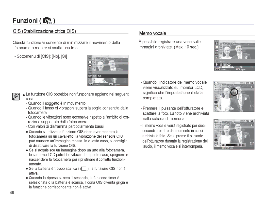 Samsung EC-PL65ZPBP/IT, EC-PL65ZABP/IT, EC-PL65ZBBP/IT manual OIS Stabilizzazione ottica OIS, Sottomenu di OIS No, Sì 