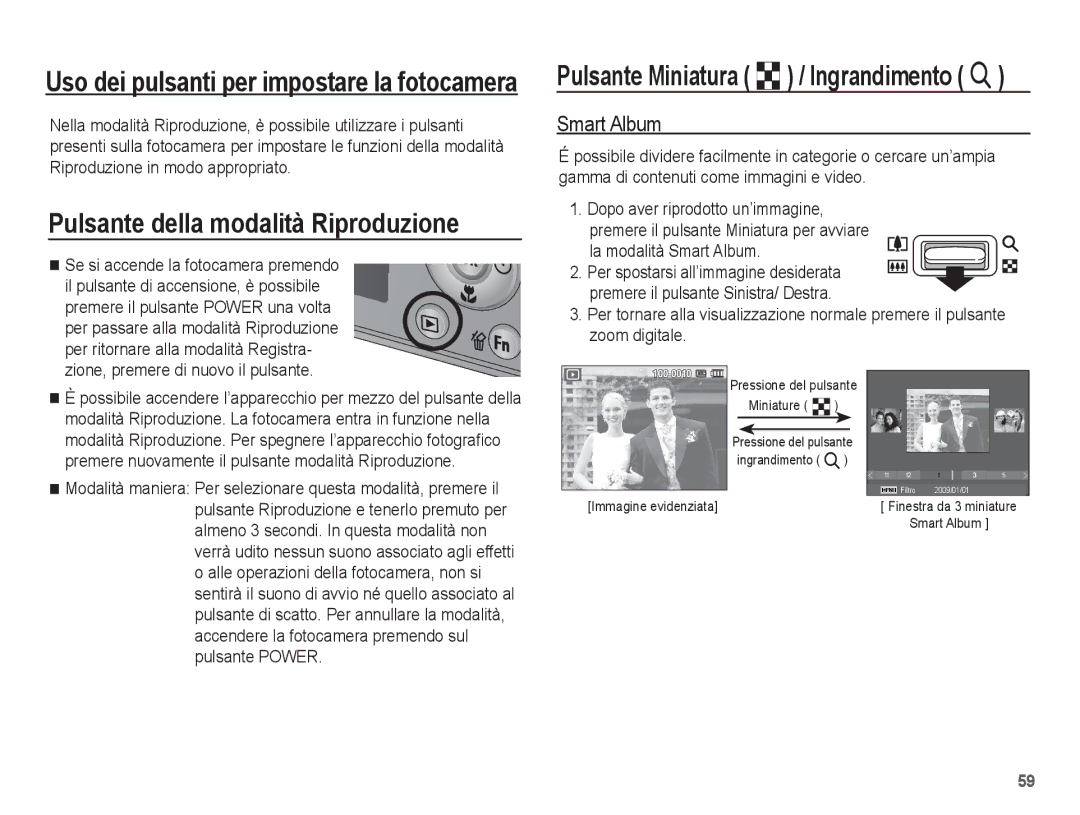 Samsung EC-PL65ZSBP/IT, EC-PL65ZABP/IT, EC-PL65ZBBP/IT Pulsante della modalità Riproduzione, La modalità Smart Album 