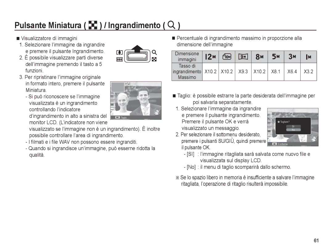 Samsung EC-PL65ZABA/IT manual Visualizzatore di immagini, Premere il pulsante OK e verrà, Visualizzato un messaggio 