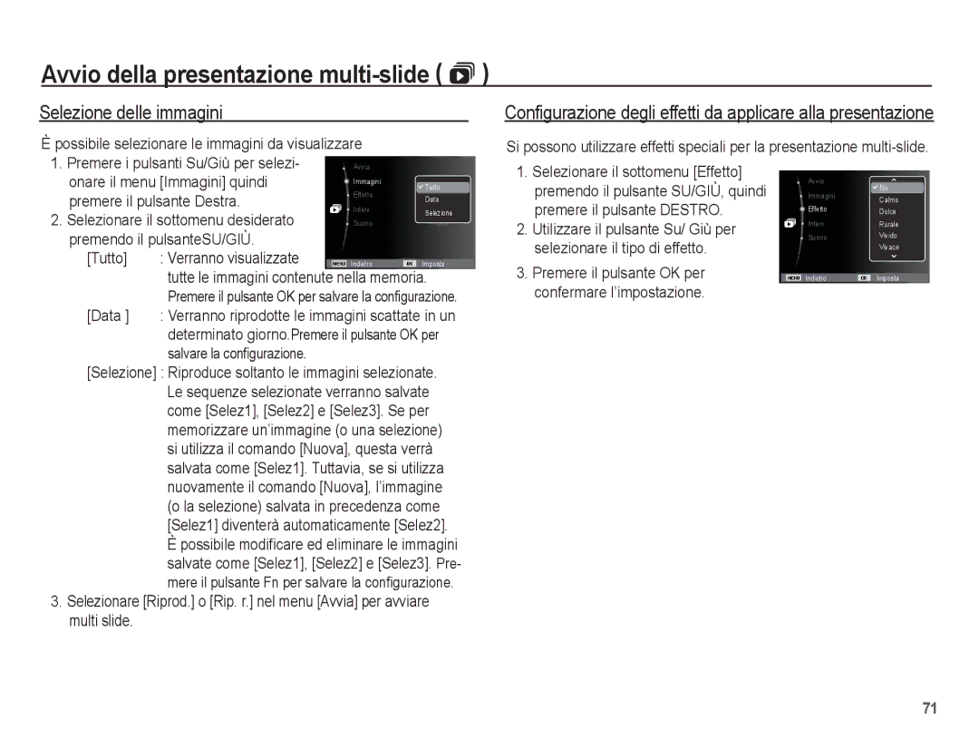 Samsung EC-PL65ZBBA/IT, EC-PL65ZABP/IT, EC-PL65ZBBP/IT Avvio della presentazione multi-slide , Selezione delle immagini 