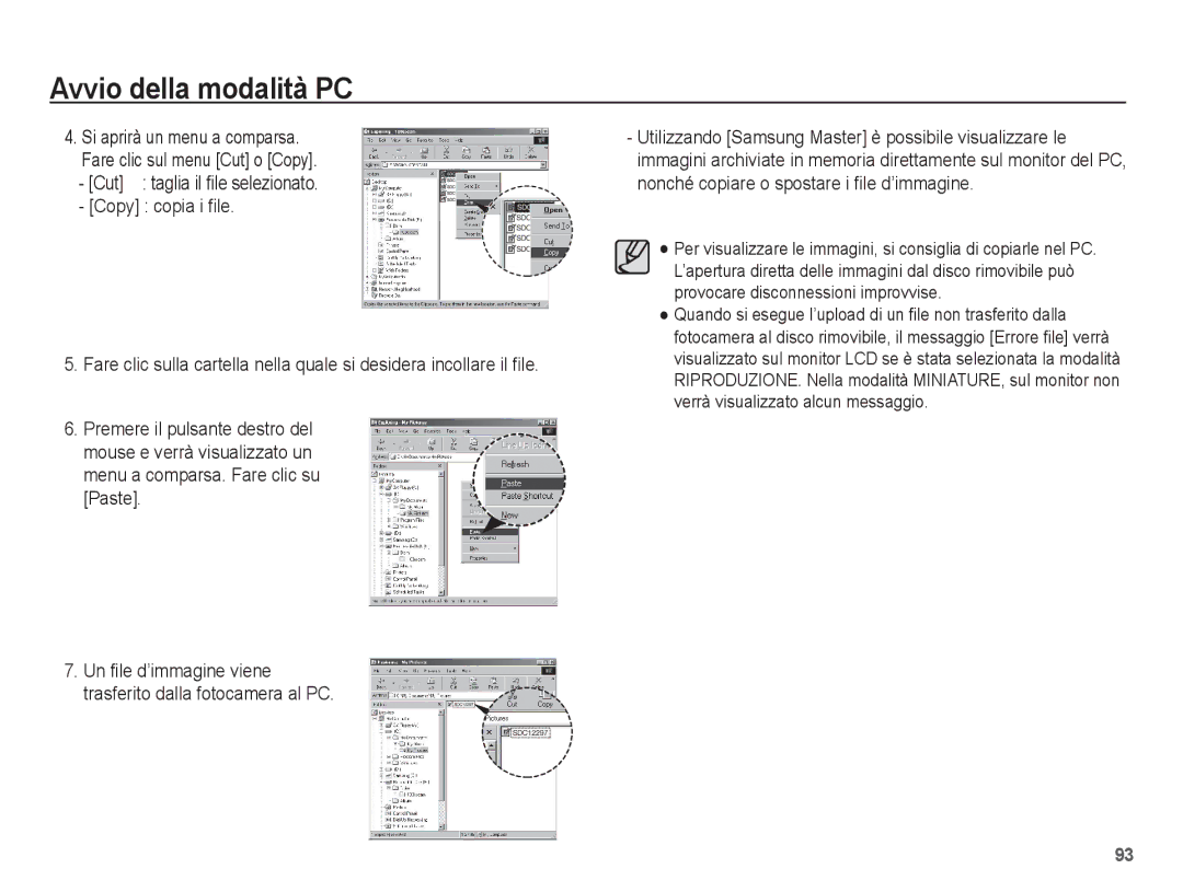 Samsung EC-PL65ZRBA/IT, EC-PL65ZABP/IT, EC-PL65ZBBP/IT, EC-PL65ZBBA/IT manual Cut taglia il file selezionato Copy copia i file 