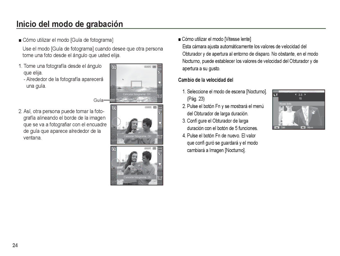 Samsung EC-PL65ZABP/CO manual Cómo utilizar el modo Guía de fotograma, Tome una fotografía desde el ángulo que elija 