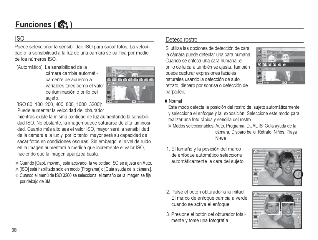 Samsung EC-PL65ZABP/CO, EC-PL65ZBBP/E1 Detecc.rostro, De iluminación o brillo del Sujeto, Variables tales como el valor 