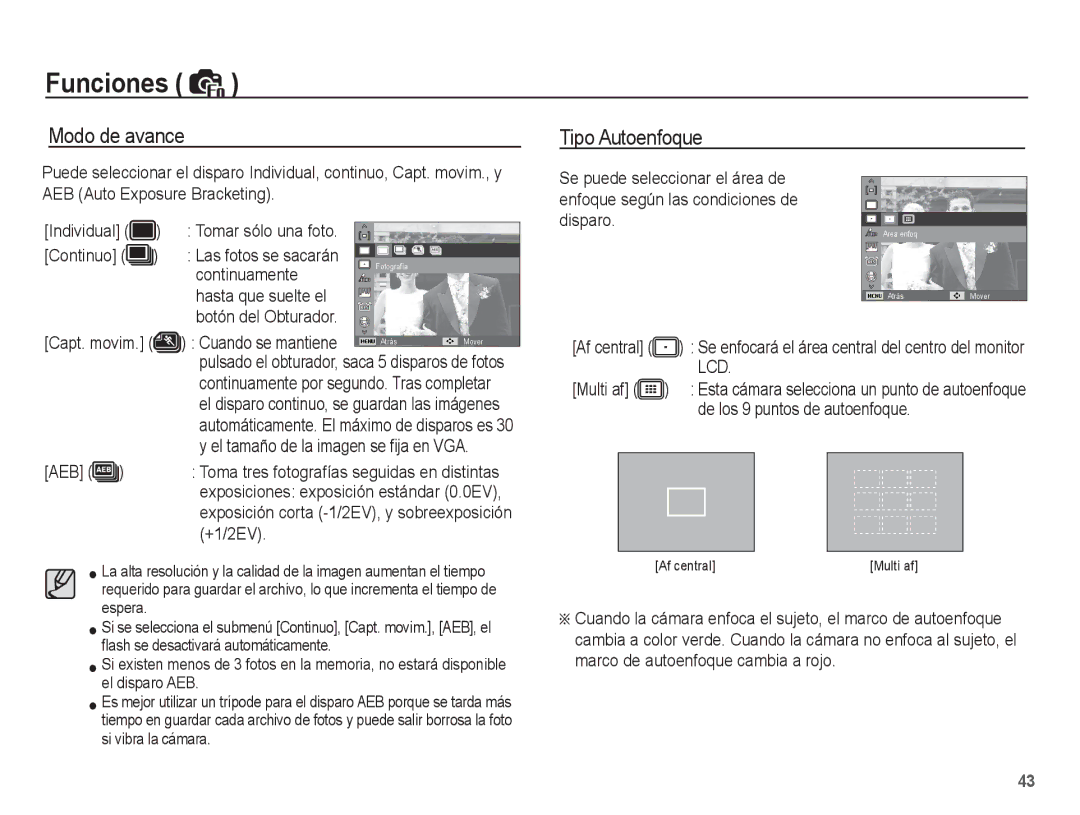 Samsung EC-PL65ZBBP/E1, EC-PL65ZABP/CO manual Modo de avance, Tipo Autoenfoque 