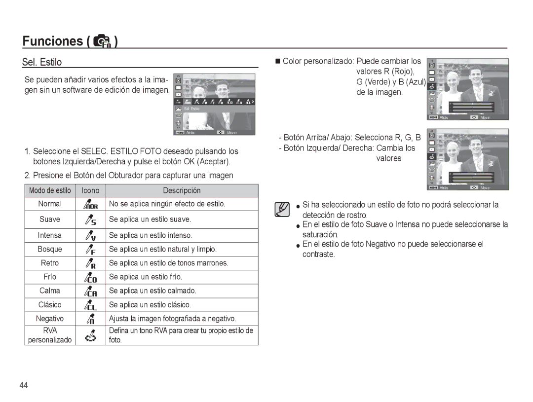 Samsung EC-PL65ZABP/CO, EC-PL65ZBBP/E1 manual Sel. Estilo 