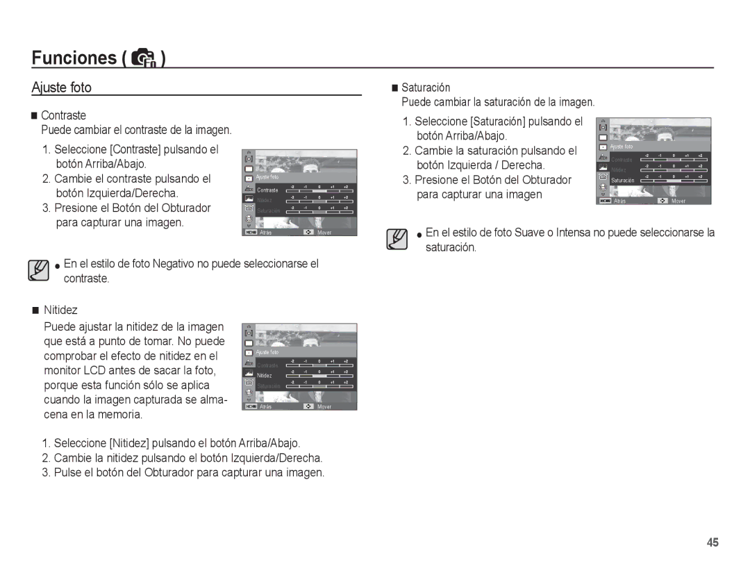 Samsung EC-PL65ZBBP/E1, EC-PL65ZABP/CO Ajuste foto, Botón Arriba/Abajo, Botón Izquierda/Derecha, Para capturar una imagen 