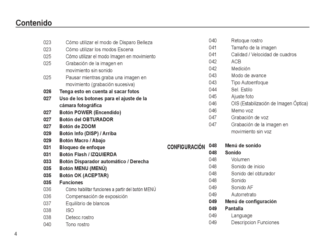 Samsung EC-PL65ZABP/CO manual Retoque rostro 041 Tamaño de la imagen, Cómo utilizar los modos Escena, 042, Ajuste foto, 046 