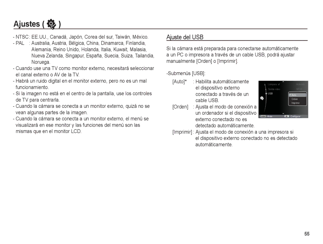 Samsung EC-PL65ZBBP/E1, EC-PL65ZABP/CO manual Ajuste del USB 