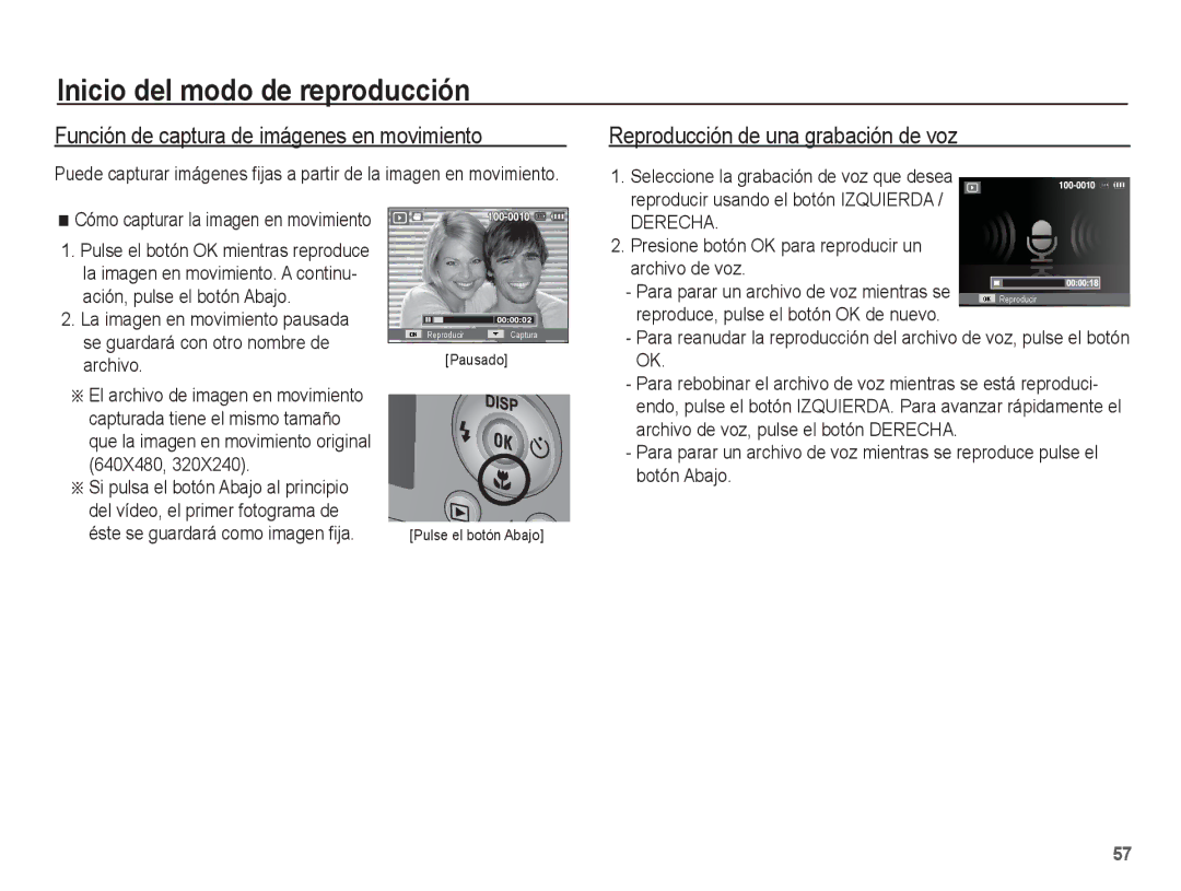 Samsung EC-PL65ZBBP/E1 Función de captura de imágenes en movimiento, Reproducción de una grabación de voz, Archivo de voz 