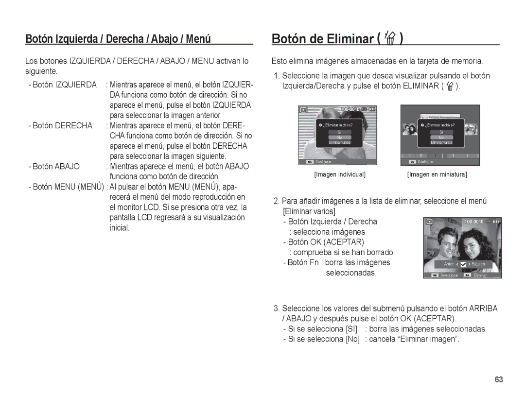 Samsung EC-PL65ZBBP/E1, EC-PL65ZABP/CO manual Botón de Eliminar Õ 