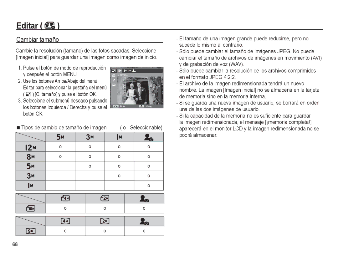 Samsung EC-PL65ZABP/CO, EC-PL65ZBBP/E1 manual Editar, Cambiar tamaño 