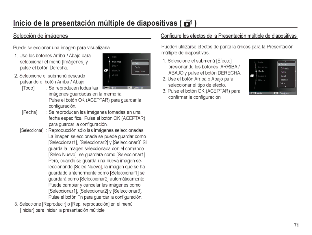 Samsung EC-PL65ZBBP/E1, EC-PL65ZABP/CO manual Inicio de la presentación múltiple de diapositivas , Selección de imágenes 