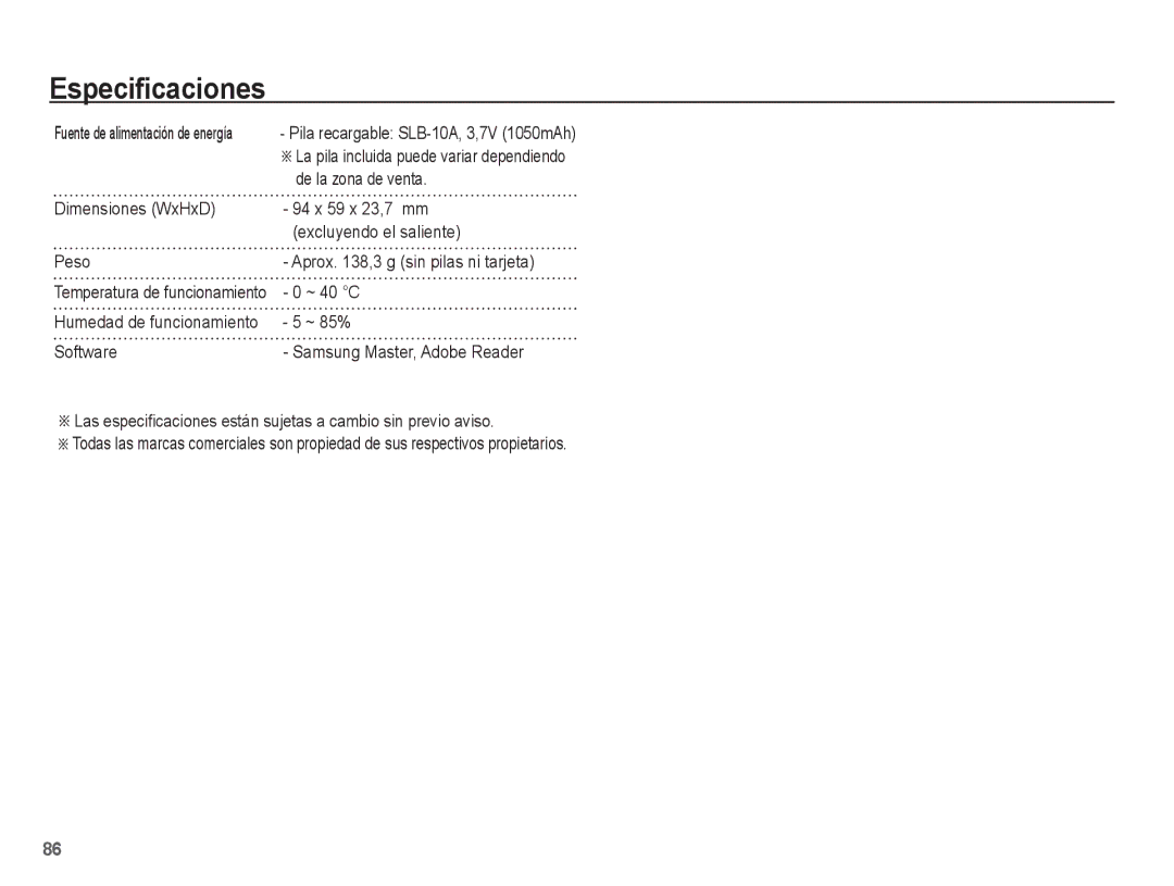 Samsung EC-PL65ZABP/CO, EC-PL65ZBBP/E1 manual De la zona de venta, ~ 40 C, ~ 85% 