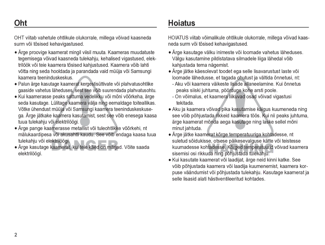 Samsung EC-PL65ZBBP/RU manual Oht, Hoiatus 