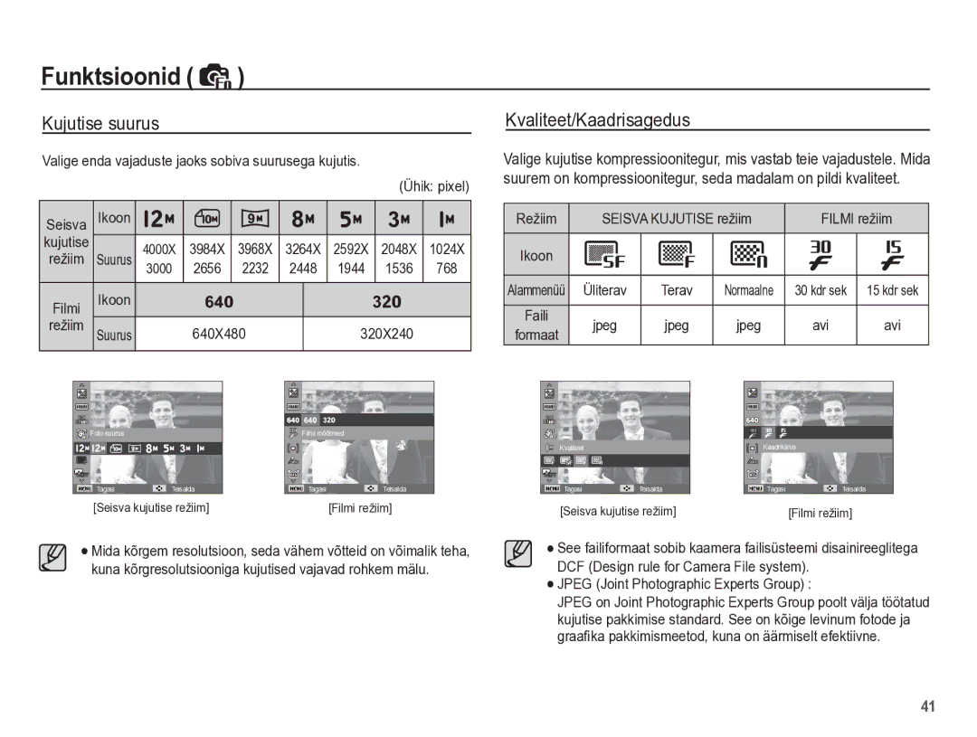 Samsung EC-PL65ZBBP/RU manual Kujutise suurus Kvaliteet/Kaadrisagedus 