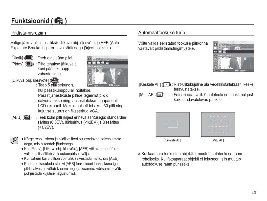 Samsung EC-PL65ZBBP/RU manual Pildistamisrežiim Automaatfookuse tüüp 