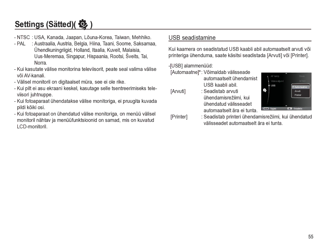 Samsung EC-PL65ZBBP/RU manual USB seadistamine 