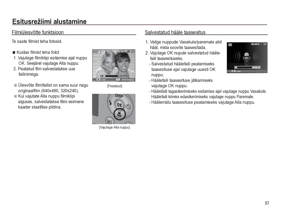 Samsung EC-PL65ZBBP/RU manual Filmiülesvõtte funktsioon, Salvestatud hääle taasesitus 