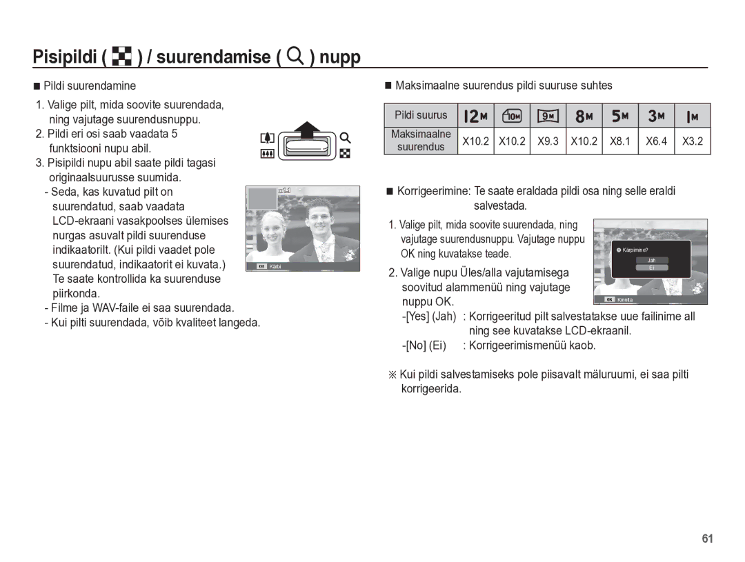 Samsung EC-PL65ZBBP/RU manual Pildi suurendamine, Pildi eri osi saab vaadata Funktsiooni nupu abil, OK ning kuvatakse teade 